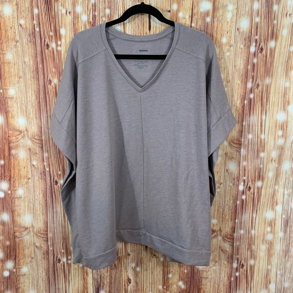 Sonoma Poncho Shirt Size L-XL Lavender Soft V Neck Edged Hem all Around. Warm
